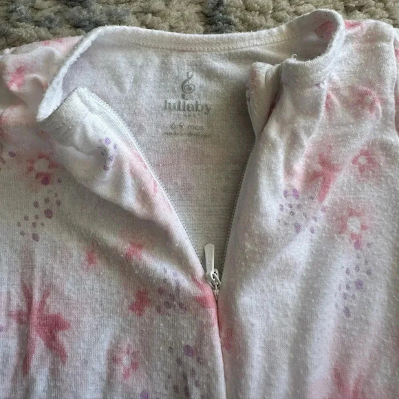 Lullaby Lane White & Pink Zippered Footie Pajamas Size 6-9 Months Sleepsuit - Picture 4 of 6